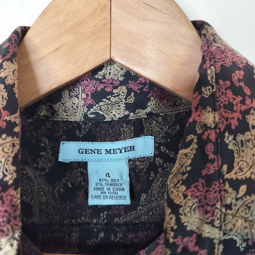 Gene Meyer Silk Paisley Floral Button Up Shirt Dark Romantic - Picture 7 of 8